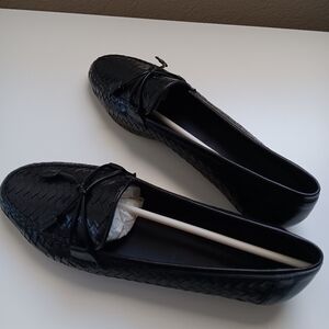 Vintage *NEW* Italian SESTO MEUCCI Black Woven Leather Loafers